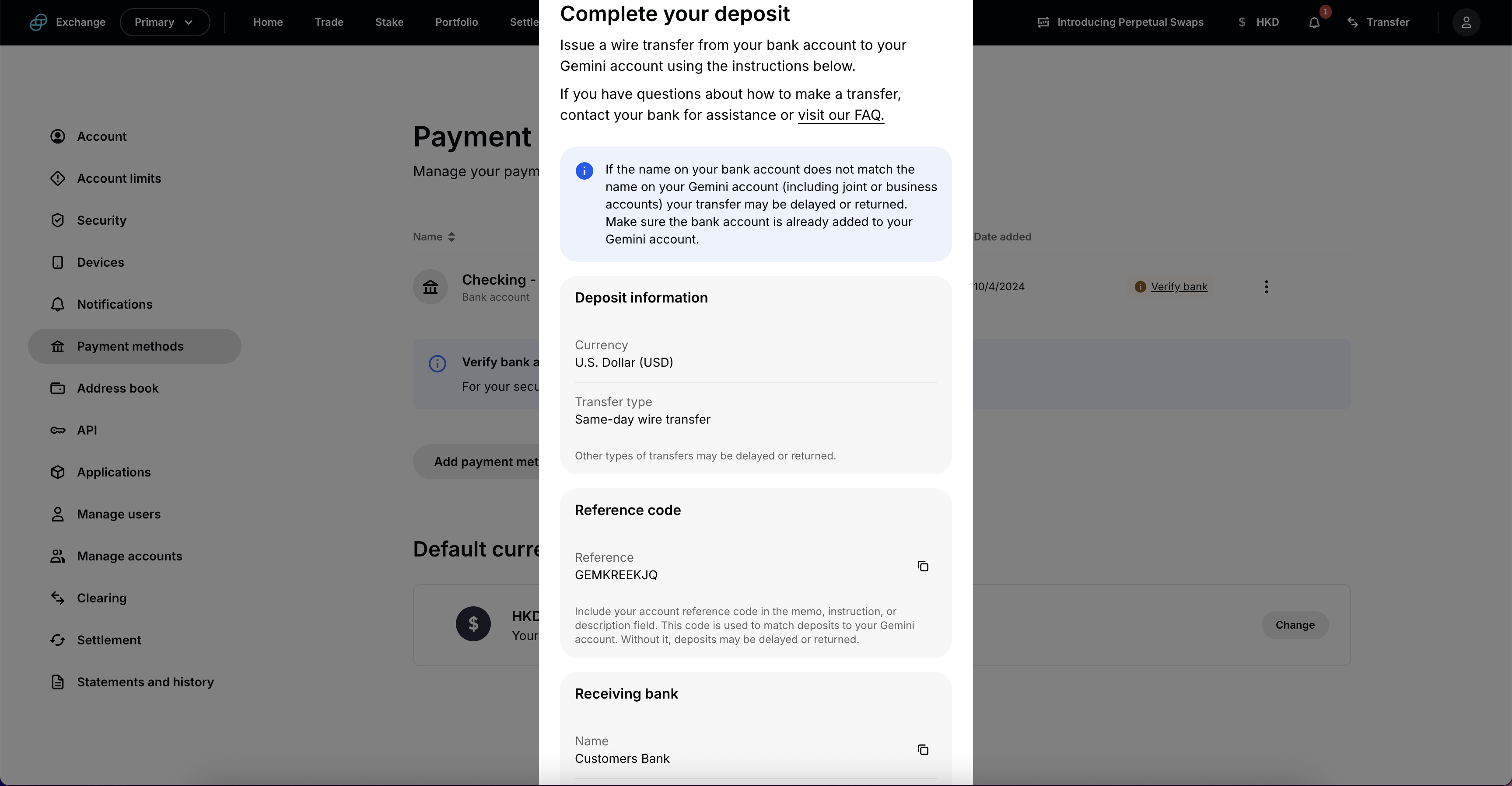 How do I add my Bank Account? (Non-U.S. Customers) – Gemini